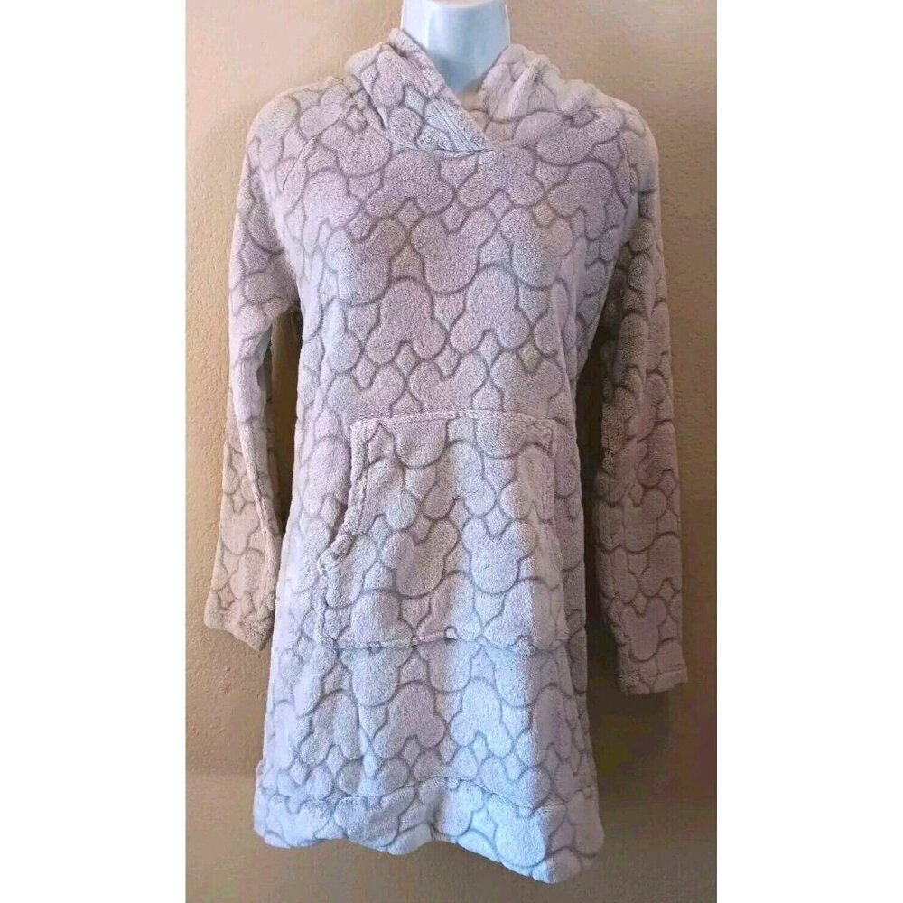 DISNEY Mickey Mouse Hoodie Sleep Shirt Cozy Warm Fuzzy Tunic Top Gray XS S